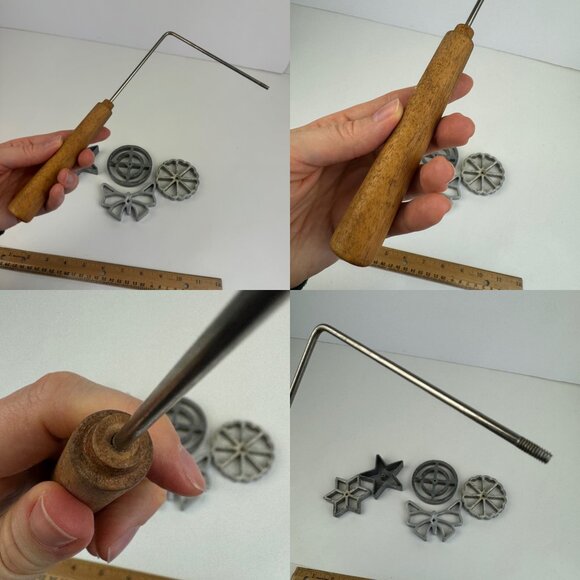 Vtg Rosette Timbale Cookie Waffle Pan Fry Tool Shapes Star Circle Butterfly READ - Picture 11 of 11